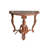 SMALL VINTAGE HEAVILY CARVED HALF-ROUND TABLE WITH ROMAN SOLDIER FIGURE