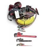 SKILSAW CIRCULAR SAW, SET OF JUMPER CABLES, 3 PIPE WRENCHES, ROMEX 12/2 WIRE