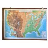 UNITED STATES OF AMERICA MAP IN WOOD AND PLEXIGLASS FRAME - APPROX. 66.5" LONG X 46" TALL OVERALL
