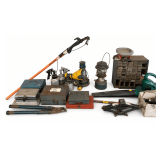 FISKARS POLE PRUNER, WEED EATER ELECTRIC LEAF BLOWER, ELECTRIC DRILL, 3 PAINT SPRAY GUNS, LANTERN, SCISSOR JACK, 4 METAL TOOL BOXES, SORTER/ORGANIZER (SOME DRAWERS MISSING)