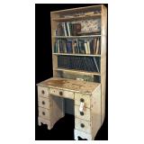 PAINTED WHITE WOODEN KNEEHOLE DESK - READY TO BE RESTORED, WOODEN BOOKCASE, ASSORTMENT OF BOOKS