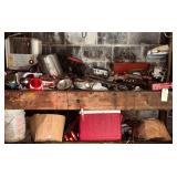 COOLERS, AUTO PARTS, BATTERY CHARGERS, CONCRETE FINISHING TOOLS, MOTORCYCLE TAILPIPES, METAL CABINET, BOAT PROP, BATTERY TESTER AS-FOUND, ETC.