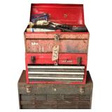 CRAFTSMAN TOOL BOX AND 2 OTHER VINTAGE METAL TOOL BOXES W/ CONTENTS TO INCLUDE SOCKETS, WRENCHES, RIVETS, AND OTHER ASSORTED ITEMS