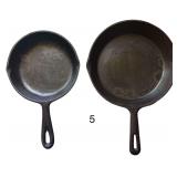 2 CAST IRON SKILLETS: 1 MARKED 3X, 1 MARKED “8 INCH SKILLET” AND “TAIWAN”