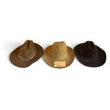 3 RESISTOL COWBOY HATS: RESISTOL LONG OVAL 0402 HILL COUNTRY SIZE 7-1/4, OTHER RESISTOL LONG OVAL, "HIGH NOON" SIZE XL