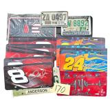 6 JEFF GORDON LICENSE PLATES, 6 DALE EARNHARDT JR. LICENSE PLATES, 4 DALE EARNHARDT SR. LICENSE PLATES, 2 VINTAGE MOTORCYCLE LICENSE PLATES