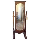 CHERRY-FINISH WOODEN SWIVEL CHEVAL MIRROR - APPROX. 60" TALL X 24" WIDE