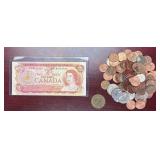 VINTAGE CANADIAN TWO DOLLAR BILL, 1974 OTTAWA FREEDOM TOKEN, ASSORTMENT OF U.S. CURRENCY/CHANGE