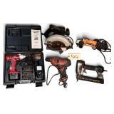 HANDY TOUGHEST 14.4V BATTERY OPERATED DRILL, SKILSAW MODEL 5150 CIRCULAR SAW, BLACK & DECKER ELECTRIC DRILL, SENCO FINISH PRO 15 FINISH NAILER, CHICAGO ELECTRIC 42204 4.5" ANGLE GRINDER - ALL UNTESTED