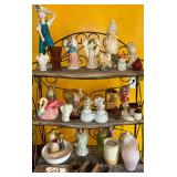 ASSORTED DECORATIVE FIGURINE & HOME DECOR LOT TO INCLUDE ANGELS, GNOME, FARMER FIGURE, SWAN PLANTER, SNOWMAN, CARDINAL, BIRD FIGURES, CERAMIC VASES, CROCKS, MATCH HOLDER, & OTHER ASSORTED DECOR