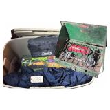COLEMAN AIR MATTRESS, OZARK TRAIL 16’ X 9.6’ FAMILY DOME TENT, SLEEPING BAG, VINTAGE CAMP STOVE