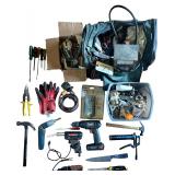 ASSORTED TOOLS & HARDWARE TO INCLUDE CRAFTSMAN 3/8-IN. CORDLESS DRILL, WELLER SOLDERING GUN, BLACK & DECKER VERSAPAK CORDLESS SCREWDRIVER (NO BATTERY/CHARGER), HAMMERS, SCREWDRIVERS, TIN SNIPS, WORK G