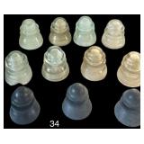 8 GLASS INSULATORS TO INCLUDE HEMINGRAY AND ARMSTRONG BRANDS - SOME CHIPPED/AS-IS; 3 PLASTIC INSULATORS