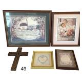 FRAMED BIBLE VERSE PRINT, ANGELIC SCENE PRINT, 2 INSPIRATIONAL PRINTS, WOODEN CRUCIFIX