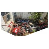 LAWNMOWERS, STRING TRIMMERS, PRESSURE WASHER, TILLER, SHOP-MATE TYPE TABLE FRAME, ETC. ALL ITEMS AS-FOUND