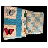 BUTTERFLY APPLIQUÉ PATTERN QUILT, FLORAL CHECKERBOARD PATTERN QUILT