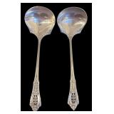 PAIR OF SMALL WALLACE ROSE POINT STERLING SILVER SOUP SPOONS, APPROX. 1.86 TROY OZ., 57.8 GRAMS