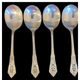 SET OF 4 WALLACE ROSE POINT STERLING SILVER SOUP SPOONS, APPROX. 4.11 TROY OZ., 127.9 GRAMS