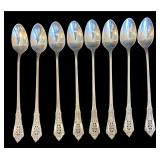 SET OF 8 WALLACE ROSE POINT STERLING SILVER LONG TEASPOONS, APPROX. 7.25 TROY OZ., 225.5 GRAMS