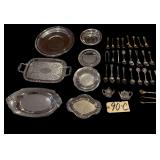 7 SILVER-PLATE SERVERS TO INCLUDE 1 TARNISH RESISTANT JAPAN, ROGERS BROS., AND OTHERS; ASSORTED SILVER-TONE AND GOLD-TONE COLLECTORS’ SPOONS; GODINGER SALT AND PEPPER SHAKERS