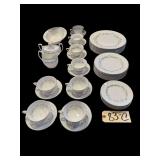 8-PLACE SETTING ROYAL WORCESTER ENGLAND BONE CHINA BRIDAL WREATH PATTERN TO INCLUDE: GRAVY BOAT, CREAMER, OVULAR SERVING BOWL, 8 CUPS, 8 SAUCERS, 8 SUPPER PLATES, 8 SALAD PLATES, 8 DESSERT PLATES