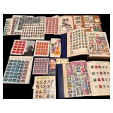 LARGE UNPOSTMARKED STAMP COLLECTION TO INCLUDE OLYMPICS, MARILYN MONROE, ELVIS PRESLEY, COMMEMORATIVE STAMPS, AND MANY MORE; 2 STAMP COLLECTION BOOKS: U.S. LIBERTY STAMP ALBUM 1966 EDITION, STATESMAN 