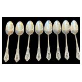 SET OF 8 WALLACE ROSE POINT STERLING SILVER TEASPOONS, APPROX. 6.78 TROY OZ., 211 GRAMS