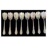 SET OF 8 WALLACE ROSE POINT STERLING SILVER ICE CREAM FORKS, APPROX. 4.70 TROY OZ., 146.2 GRAMS