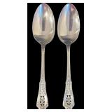 PAIR OF LARGE WALLACE ROSE POINT STERLING SILVER SERVING SPOONS, APPROX. 4.00 TROY OZ., 124.6 GRAMS