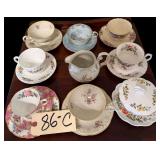 ASSORTMENT OF TEACUPS W/ SAUCERS TO INCLUDE BRAND NAMES AND PATTERNS SUCH AS: AYNSLEY COTTAGE GARDEN, BAVARIA TIRSCHENREUTH GERMANY, OTHER BAVARIA, ROYAL ALBERT, OLD HALL IVORY WARE, DAY SPRINGS, PHOE