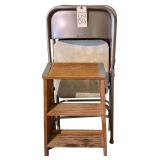 2 SAMSONITE FOLDING CHAIRS, WERNER W130-4 WOODEN 2’ STEP STOOL