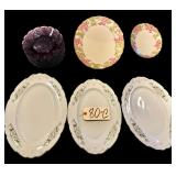 3 EMBASSY USA VITRIFIED CHINA FLORAL PATTERN & GOLD-COLOR TRIM PLATTERS, SET OF 2 (1 LARGER, 1 SMALLER) METLOX POPPYTRAIL CALIFORNIA USA PLATTERS (BOTH CHIPPED), 12 PRINCESS HOUSE FANTASIA 5239 AMETHY