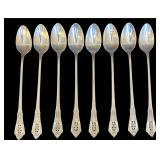 SET OF 8 WALLACE ROSE POINT STERLING SILVER LONG TEASPOONS, APPROX. 7.17 TROY OZ., 223 GRAMS