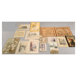 ASSORTMENT OF PRINTS TO INCLUDE: 2 OLD WORLD MAPS (1 AFRICA, 1 WORLD), WESTERN MASKED RIDER REPRODUCTION WOODEN ADVERTISEMENT, GREECE, VENICE, LILIES, DOGWOOD TREES, BARN PENCIL SKETCH, ARCHIE CAMPBEL