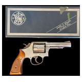 SMITH & WESSON NICKEL-PLATED 6-SHOT .38 SPECIAL REVOLVER, SERIAL NO. D737401, IN ORIGINAL BOX DATED 1955, WITH SMALL SPOTS TO TRIGGER GUARD AND UNDERSIDE