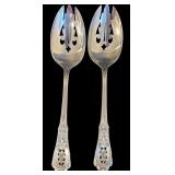 PAIR OF LARGE WALLACE ROSE POINT PIERCED STERLING SILVER SERVING SPOONS, APPROX. 3.91 TROY OZ., 121.5 GRAMS