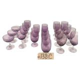 APPROX. 23 PIECES OF FOSTORIA FASCINATION LILAC PATTERN (AMETHYST IN COLOR): 8 WATER GLASSES, 3 SHERBETS, 4 WINE GLASSES, 8 GOBLETS