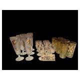 LIBBEY “GOLDEN FOLIAGE” PATTERN: 6 PARFAIT GLASSES, 8 SHERBETS; 8 CULVER REGENCY CLEAR AND GOLD COLOR HIGHBALL DRINKING GLASSES