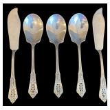 3 WALLACE ROSE POINT STERLING SILVER SOUP SPOONS AND 2 BUTTER KNIVES, APPROX. 5.49 TROY OZ., 170.9 GRAMS