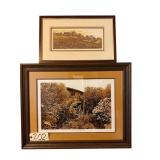 PENCIL SIGNED FRAMED PRINT BY JOHNNY JOHNSON: “CLABO’S MILL” OCT ‘80 #238/500 - APPROX. 21.25” X 27.5” OVERALL; SMALLER PENCIL SIGNED “DANVILLE FARM” BY K. CANTIN FRAMED PRINT #95/200