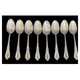 SET OF 8 WALLACE ROSE POINT STERLING SILVER TEASPOONS, APPROX. 6.78 TROY OZ./210.7 GRAMS