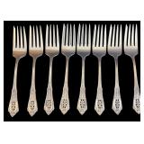 SET OF 8 ROSE POINT STERLING SILVER SALAD FORKS, APPROX. 8.98 TROY OZ., 279.3 GRAMS