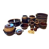 APPROX. 41 PIECES OF HULL OVENPROOF AND KATHY KALE DRIP WARE PATTERN TO INCLUDE CUPS, SAUCERS, DINNER PLATES, BOWLS, COOKIE JARS, SUGAR, WATER PITCHER