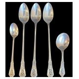 WALLACE ROSE POINT STERLING SILVER SPOONS COMPRISING 3 LONG TEASPOONS, SMALL TEASPOON, AND SHORT SPOON, 5 TOTAL, APPROX. 3.97 TROY OZ., 123.4 GRAMS
