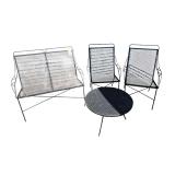 IRON OUTDOOR FURNITURE: 2 CHAIRS, LOVESEAT, COFFEE TABLE