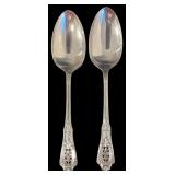 PAIR OF LARGE WALLACE ROSE POINT STERLING SILVER SERVING SPOONS, APPROX. 4.12 TROY OZ., 128.1 GRAMS