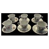 SET OF 6 POLAND FINE PORCELAIN “CRYSTAL CLEAR” CUPS W/ SAUCERS