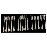 3 SETS OF 5 DIFFERENT-STYLE WALLACE ROSE POINT STERLING SILVER COCKTAIL/SEAFOOD FORKS, 15 TOTAL, APPROX. 8.19 TROY OZ., 254.8 GRAMS