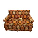 VINTAGE UPHOLSTERED LOVESEAT/SLEEPER SOFA - APPROXIMATELY 49” FROM OUTER ARM TO OUTER ARM
