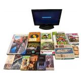 SHARP 19” TELEVISION - WORKING, 8 PUZZLES, 7 VHS TAPES